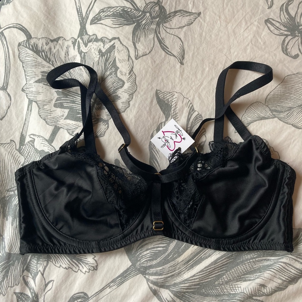Peek & Beau Black lace and silk harness bra